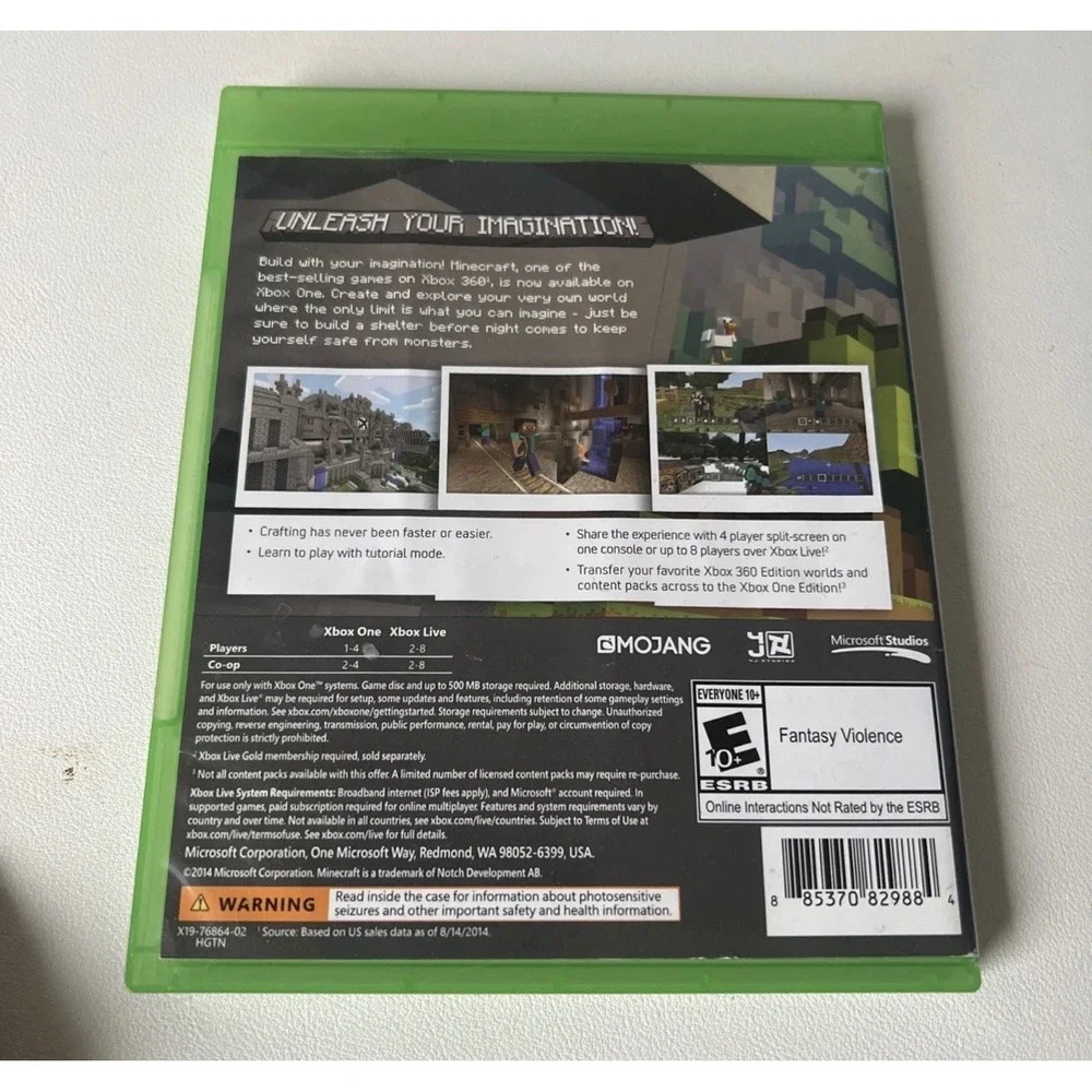 Minecraft Xbox One Edition Microsoft Mojang Video Game Disc Case 2014 E10+